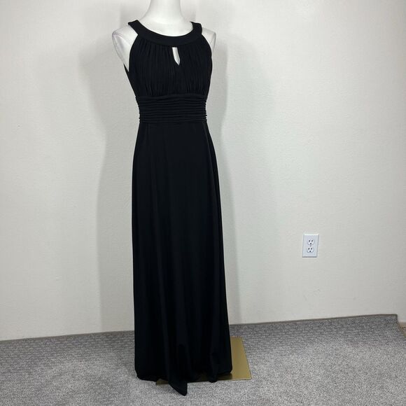 Signature by Sangria Dresses & Skirts - Sangria Midi Dress Womens 6 Black Halter Keyhole Pleated Gown Party Cocktail